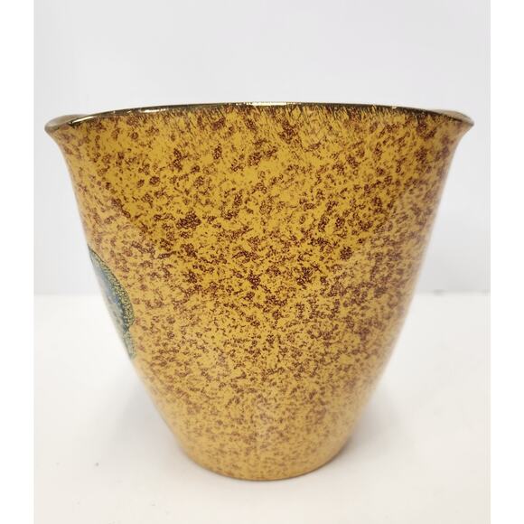 Vintage Italian Pottery Vase – Hand Painted Apple & Leaves – Speckled Yellow - Picture 2 of 8